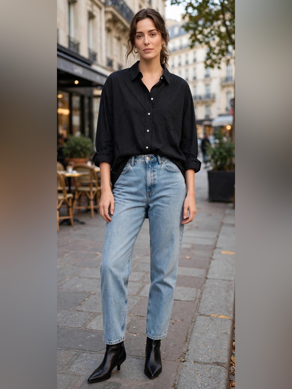 GAP Black Button-Down Shirt with Chest Pocket
